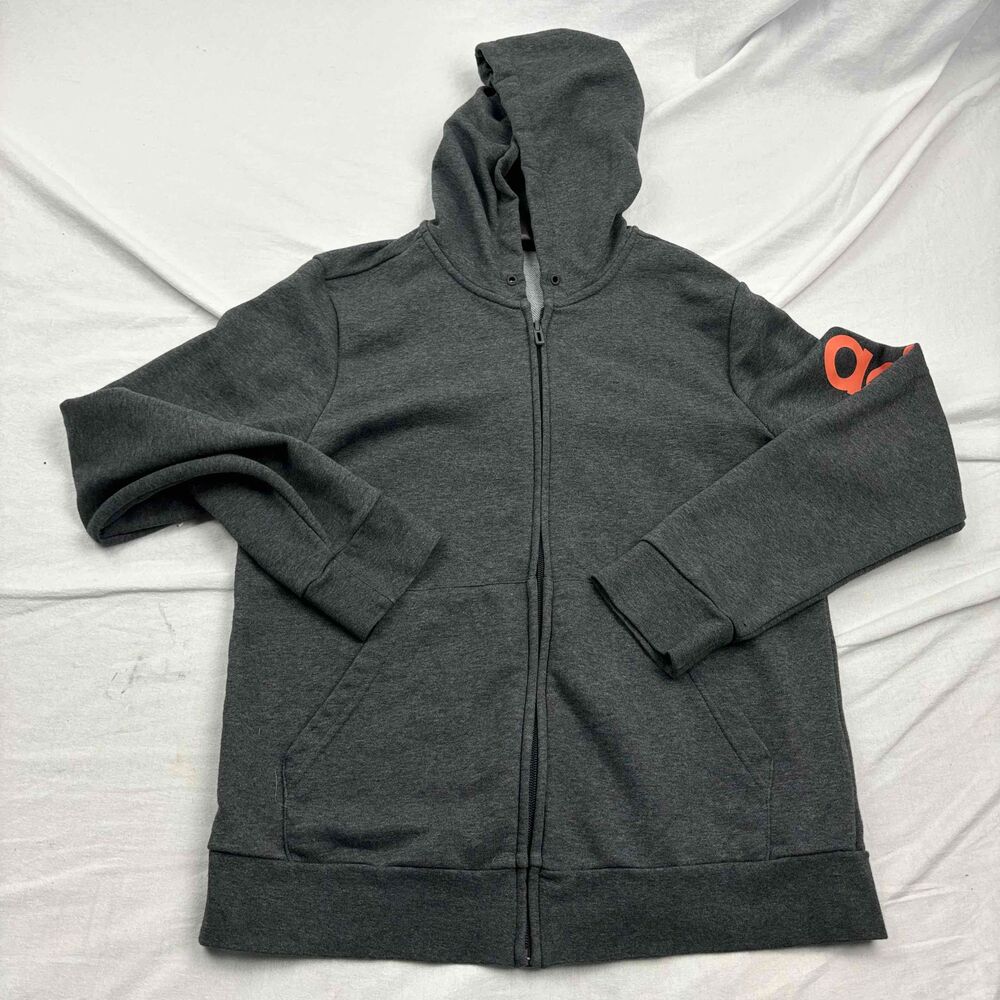 Adidas Unisex Full Zip Hoodie Cotton Blend Gray Front Pockets Printed US L